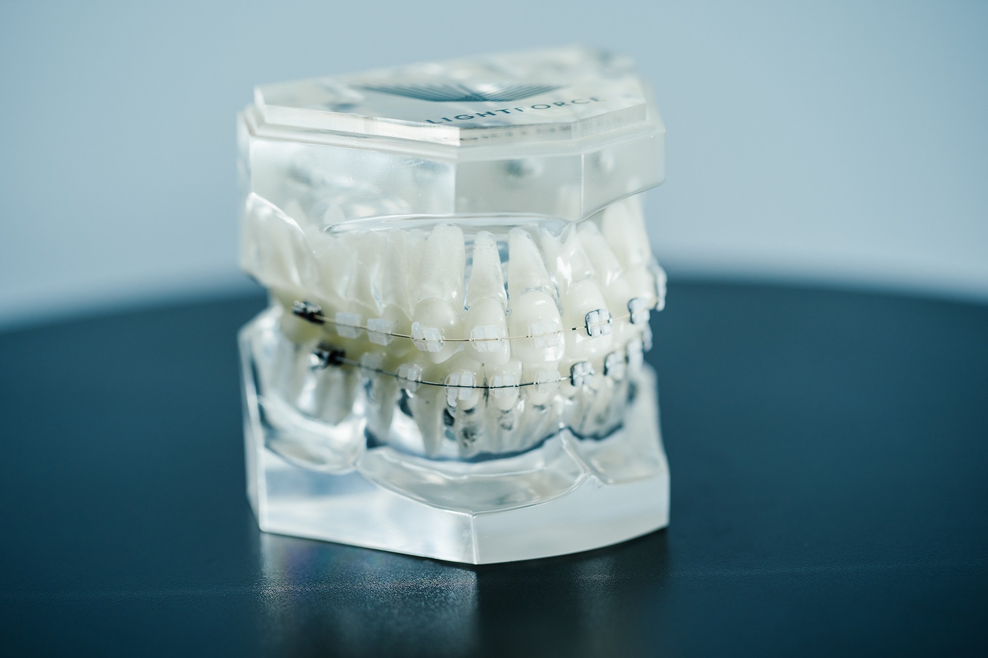 clear ceramic braces on plastic model